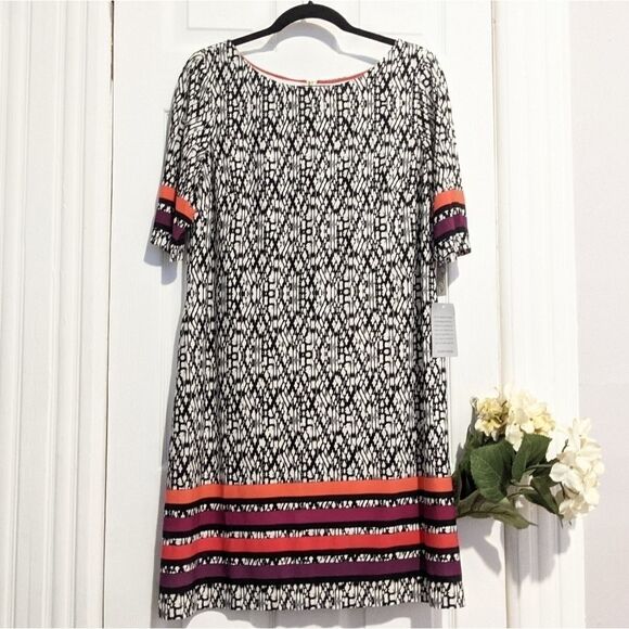 Eliza J Printed Shift Dress Long Sleeves Brand New - Picture 1 of 7